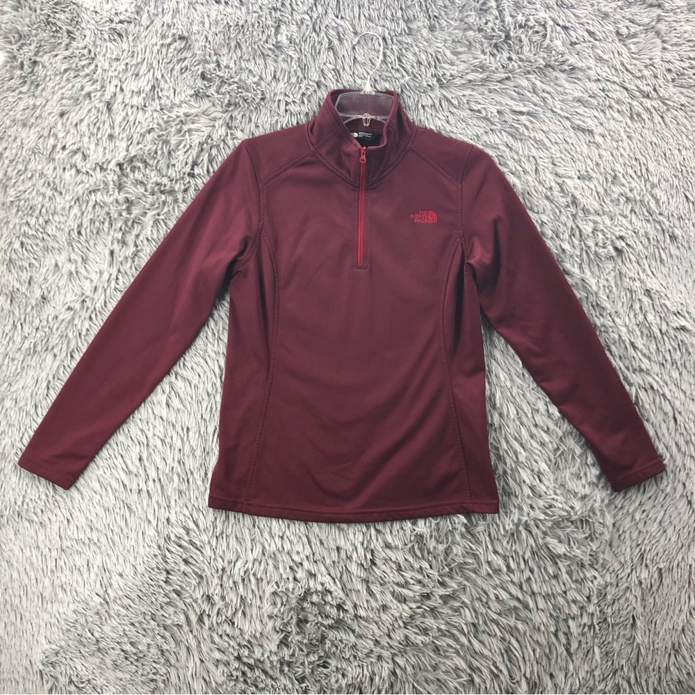 North Face Pullover Womens Medium Quarter Zip Spellout Logo Purple Galaxy Tech